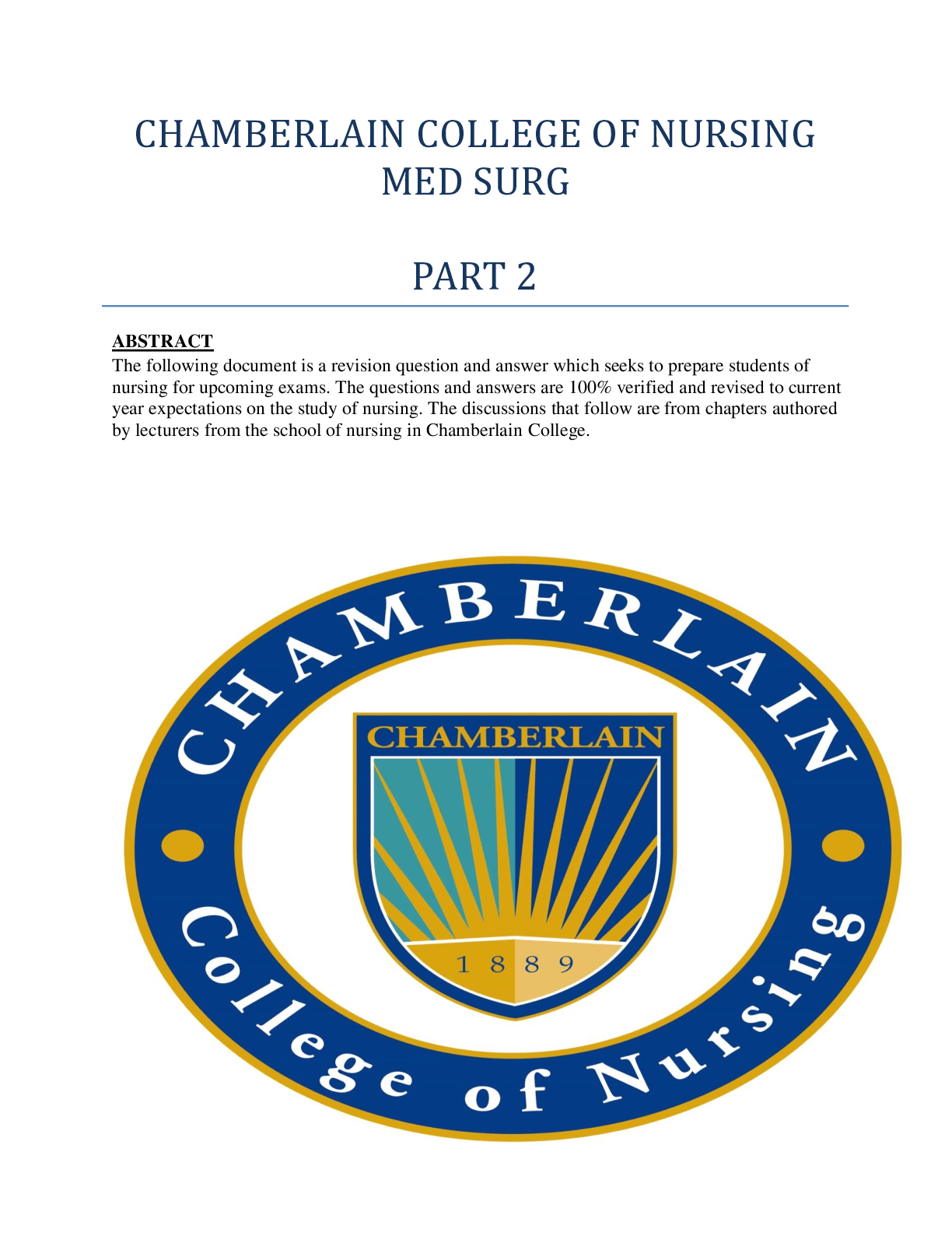 Chamberlain College of Nursing Med Surge Part 2 Browsegrades